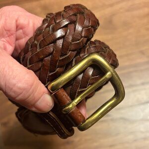 Vintage Gap Braided Leather Belt with Brass Buckle - XL